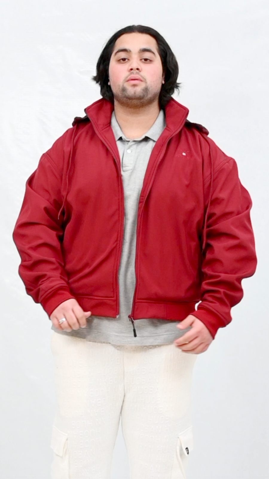 Drop Shoulder Windproof Fleece Inside & Detachable Hood Jacket (RBB1071)