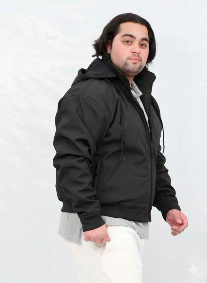 Drop Shoulder Windproof Fleece Inside & Detachable Hood Jacket (RBB1071)