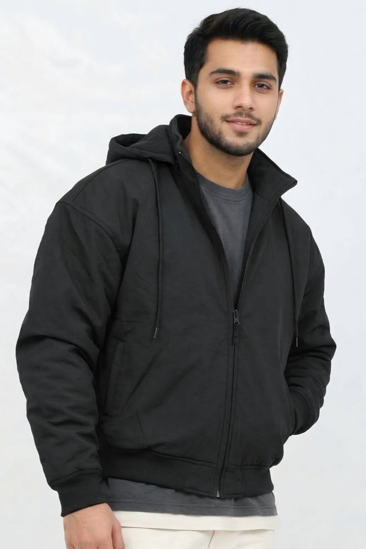 Drop Shoulder Windproof Fleece Inside & Detachable Hood Jacket (RBB1071)